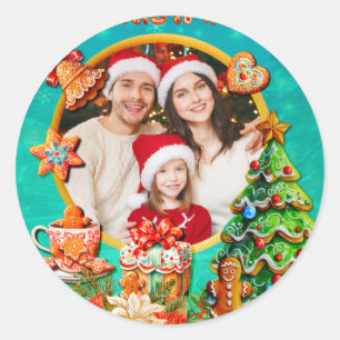 Christmas Gingerbread Candy House, and New Year Classic Round Sticker