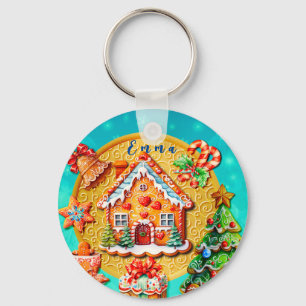 Christmas Gingerbread Candy House, and New Year Key Ring