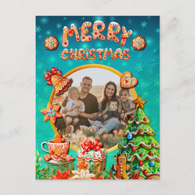 Christmas Gingerbread Candy House, and New Year Postcard (Front)