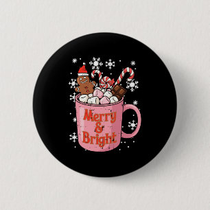 Christmas Gingerbread Cocoa Merry Bright Xmas Wome 6 Cm Round Badge