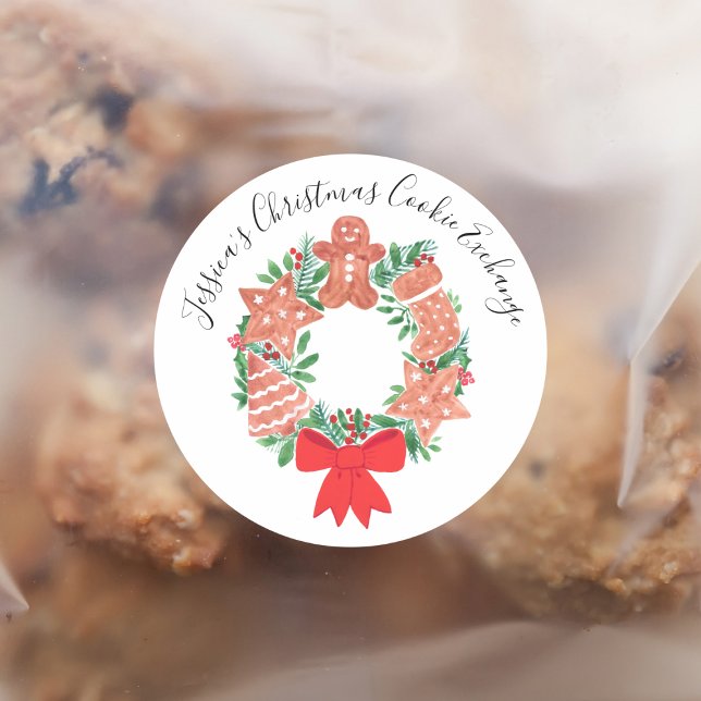 Christmas Gingerbread Cookie Exchange  Classic Round Sticker (Creator Uploaded)