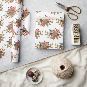 Christmas Gingerbread Cookie Festive Pattern Wrapping Paper