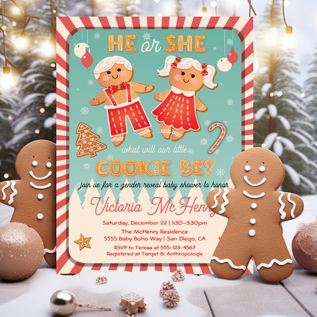 Christmas Gingerbread Cookie Gender Reveal Shower Invitation (Creator Uploaded)