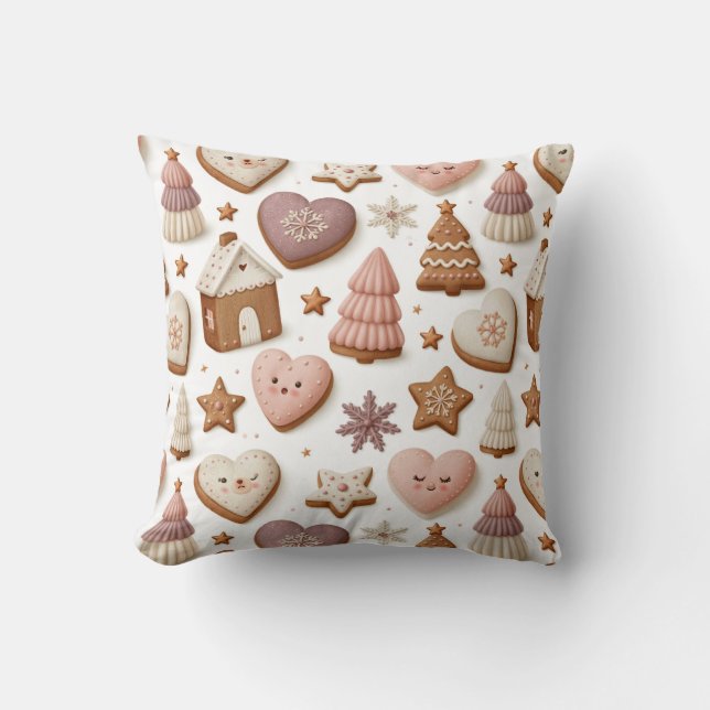 Christmas Gingerbread Cookie Pattern Cushion (Front)