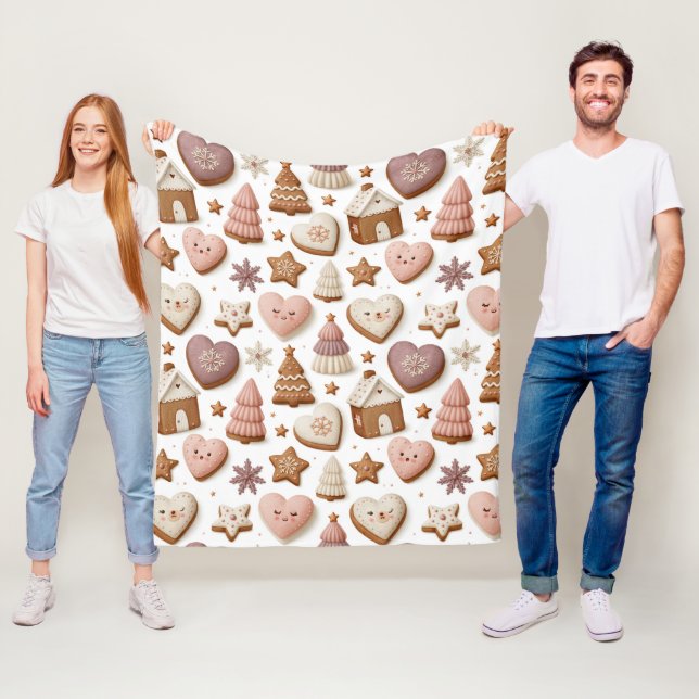 Christmas Gingerbread Cookie Pattern Fleece Blanket (In Situ)