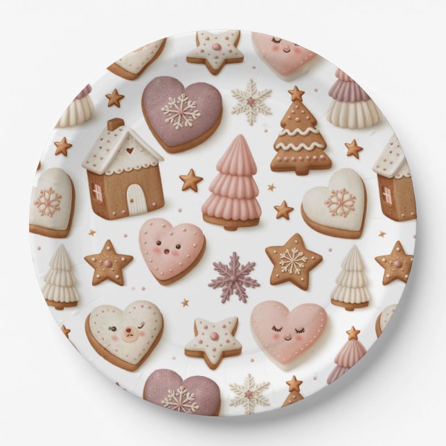 Christmas Gingerbread Cookie Pattern Paper Plate (Front)