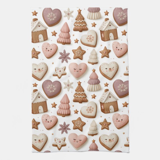 Christmas Gingerbread Cookie Pattern Tea Towel (Vertical)