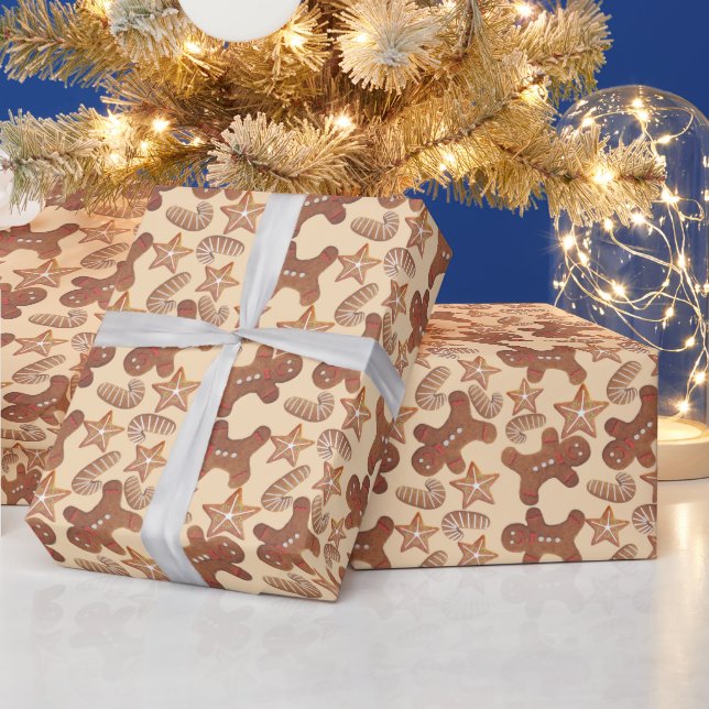 Christmas Gingerbread Cookie Pattern Wrapping Paper (Holidays)