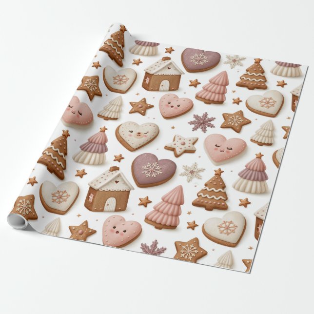 Christmas Gingerbread Cookie Pattern Wrapping Paper (Unrolled)