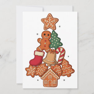 Christmas Gingerbread Cookie Tree Star Bell Xmas Invitation