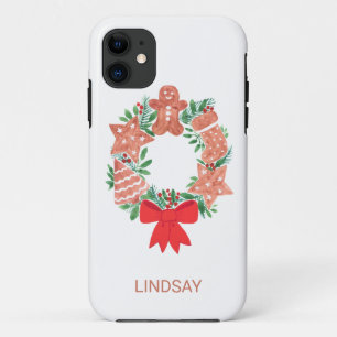 Christmas Gingerbread Cookie Wreath Custom Name Case-Mate iPhone Case