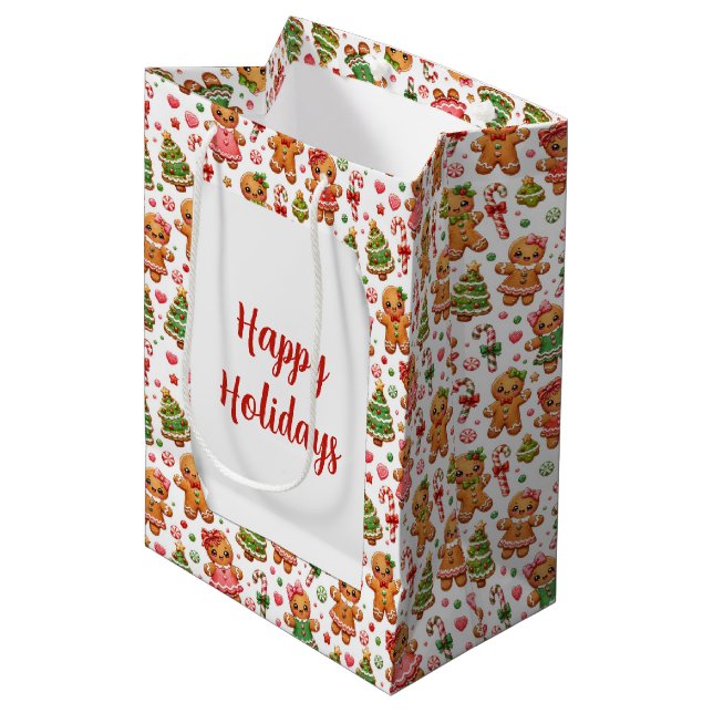 Christmas Gingerbread Cookies and Candy Canes Medium Gift Bag (Front Angled)