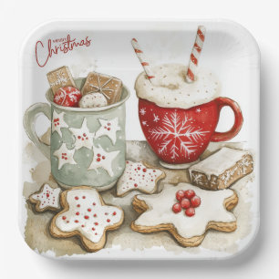 Christmas Gingerbread Cookies and Hot Chocolate Paper Plate