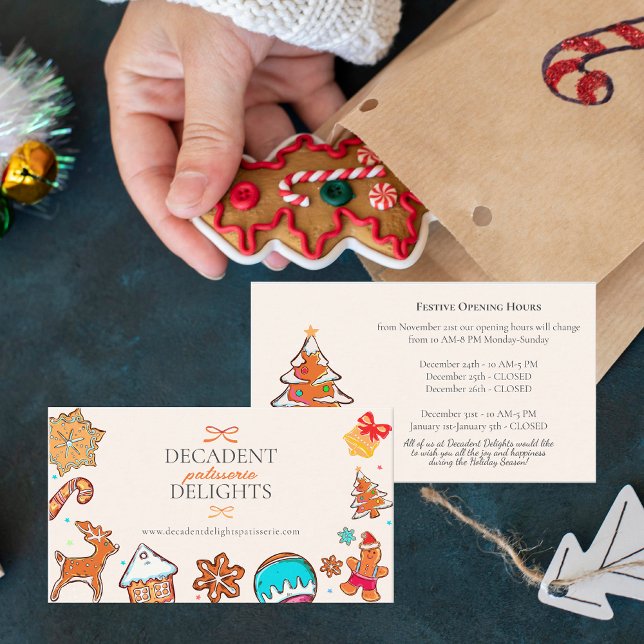 Christmas Gingerbread Cookies Bakery Opening Hours Business Card (Christmas Gingerbread Cookies Bakery Holiday Festive Opening Hours Business Card)