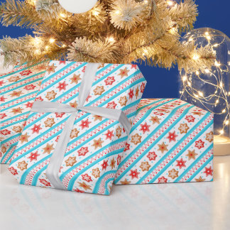 Christmas Gingerbread Cookies Blue Wrapping Paper