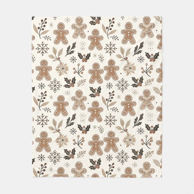 Christmas Gingerbread Cookies Fleece Blanket (Front)