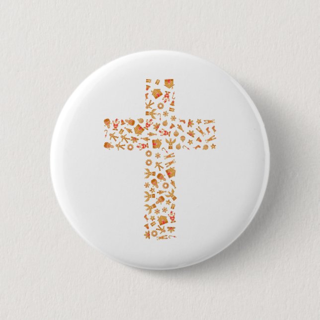 Christmas Gingerbread Cross 6 Cm Round Badge (Front)
