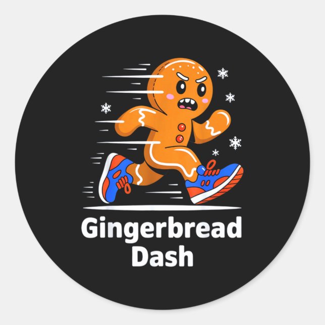 Christmas Gingerbread Dash Running Runner Xmas Mar Classic Round Sticker (Front)