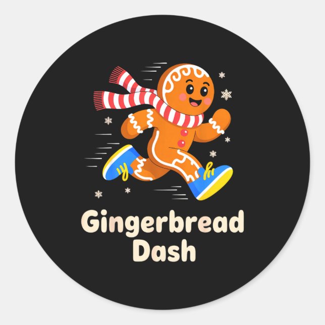 Christmas Gingerbread Dash Running Runner Xmas Mar Classic Round Sticker (Front)