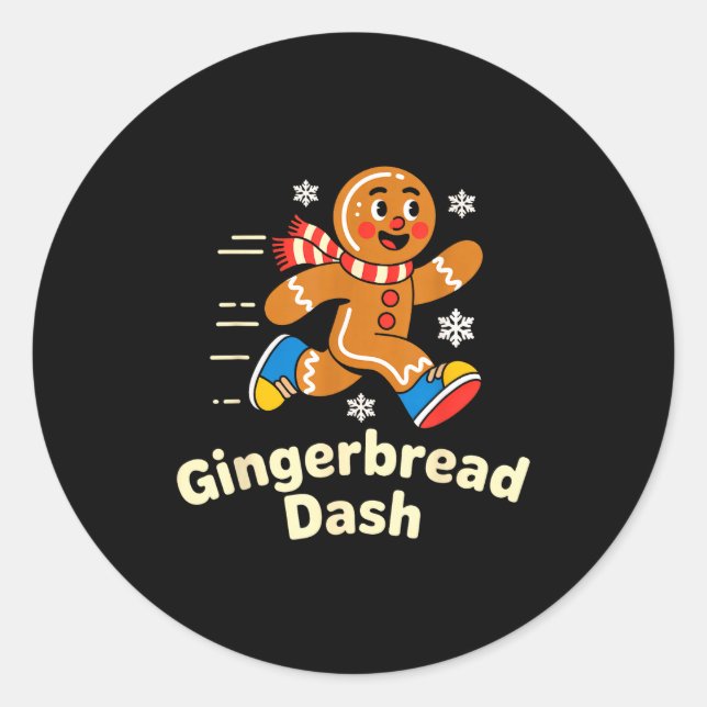 Christmas Gingerbread Dash Running Runner Xmas Mar Classic Round Sticker (Front)