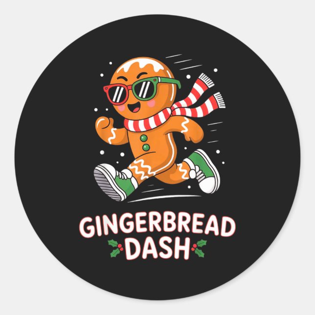 Christmas Gingerbread Dash Running Runner Xmas Mar Classic Round Sticker (Front)