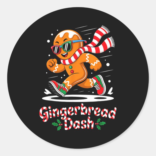 Christmas Gingerbread Dash Running Runner Xmas Mar Classic Round Sticker (Front)