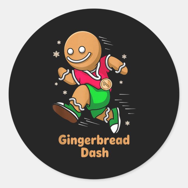 Christmas Gingerbread Dash Running Runner Xmas Mar Classic Round Sticker (Front)