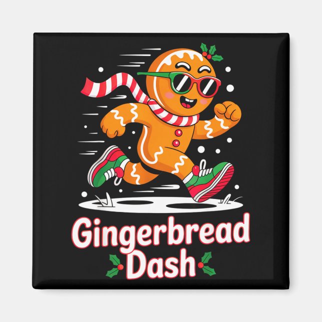 Christmas Gingerbread Dash Running Runner Xmas Mar Magnet (Front)