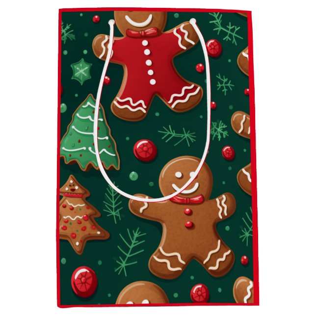 Christmas Gingerbread Design Medium Gift Bag (Front)