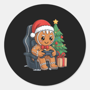 Christmas Gingerbread Gamer Chair Holiday Gaming B Classic Round Sticker