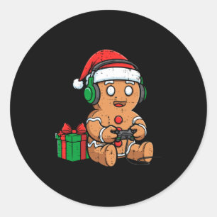 Christmas Gingerbread Gamer Xmas Gaming Boys Kids  Classic Round Sticker