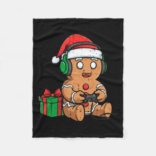 Christmas Gingerbread Gamer Xmas Gaming Boys Kids Fleece Blanket