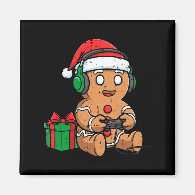 Christmas Gingerbread Gamer Xmas Gaming Boys Kids  Magnet (Front)