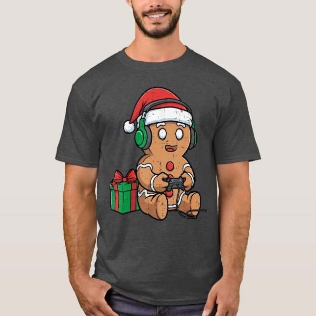 Christmas Gingerbread Gamer Xmas Gaming Boys Youth T-Shirt (Front)
