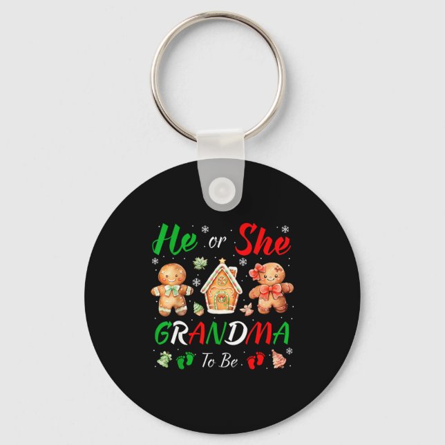 Christmas Gingerbread Gender Reveal He Or She Gran Key Ring (Front)