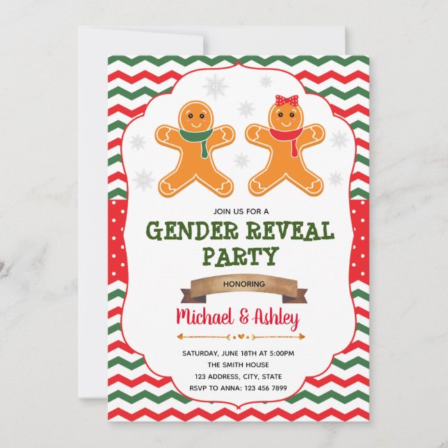 Christmas Gingerbread Gender Reveal Invitation (Front)