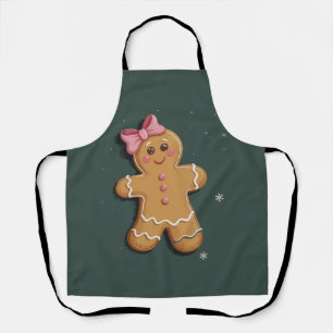 Christmas Gingerbread Girl Pink Bow Coquette Apron