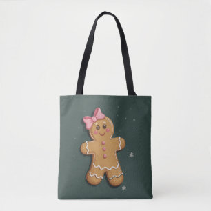 Christmas Gingerbread Girl Pink Bow Coquette  Tote Bag