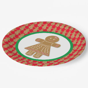 Christmas Gingerbread Girl Red and White Paper Plate