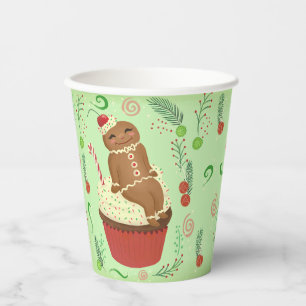 Christmas Gingerbread Green Paper Cups
