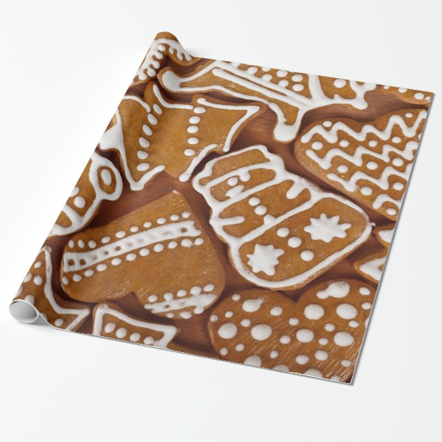 Christmas Gingerbread Holiday Cookies Wrapping Paper (Unrolled)