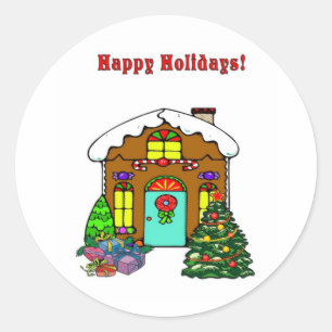 Christmas Gingerbread House and Happy Holidays Classic Round Sticker