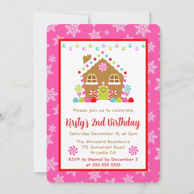Christmas Gingerbread House and Lights Birthday Invitation (Front)