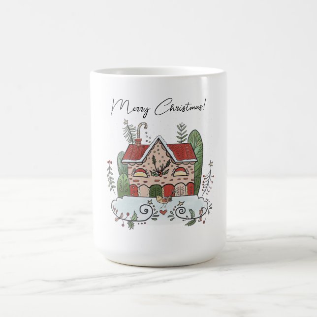 Christmas Gingerbread House Bird Winter  Coffee Mug (Center)