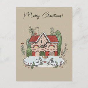 Christmas Gingerbread House Bird Winter Postcard