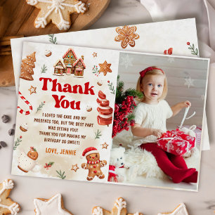 Christmas Gingerbread House Birthday Photo Thank You Card