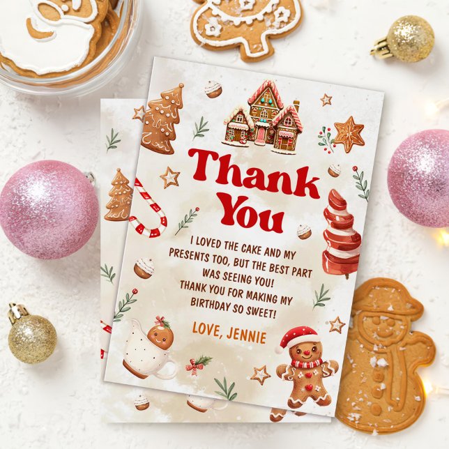 Christmas Gingerbread House Birthday Thank You Card (Creator Uploaded)