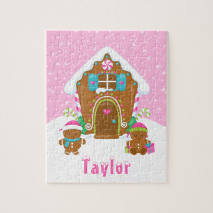 Christmas Gingerbread House Bright Pink Jigsaw Puzzle