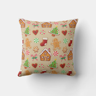 Christmas Gingerbread House Cookies Throw Pillow