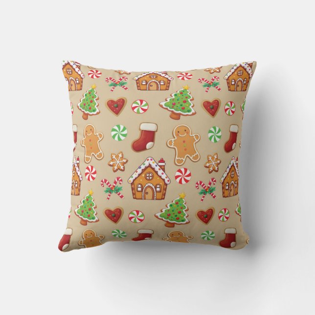 Christmas Gingerbread House Cookies Throw Pillow (Back)